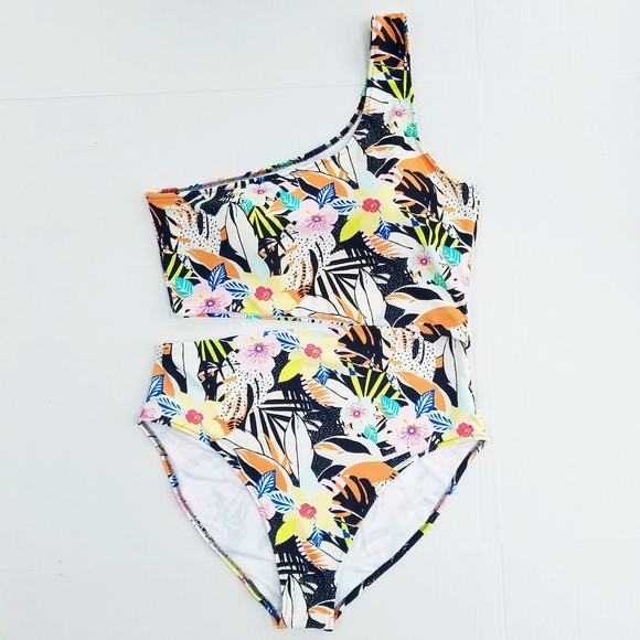 Old Navy One-Shoulder Side-Cutout One-Piece Tropical Print Swimsuit Size XL - Picture 3 of 10
